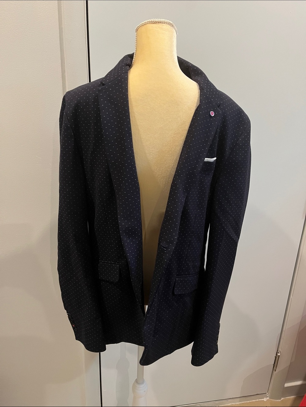 Zara Men Navy Blazer with White Microdots